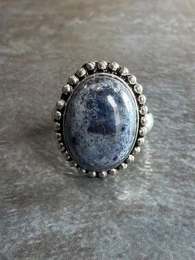 Vintage Style Boho Women Jewelry Ring Size 7.5 Silver 925 Sodalite Gemstone